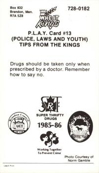 1985-86 Brandon Wheat Kings (WHL) Police #13 Lee Trim Back