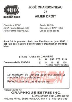 1986-87 Sherbrooke Canadiens (AHL) #NNO Jose Charbonneau Back