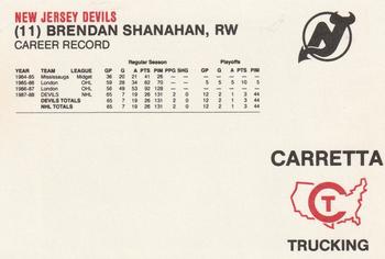 1988-89 Carretta New Jersey Devils #NNO Brendan Shanahan Back