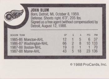 1988-89 ProCards Adirondack Red Wings (AHL) #NNO John Blum Back