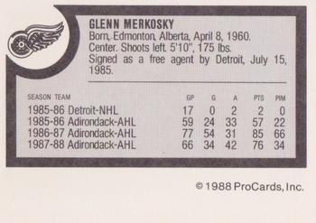 1988-89 ProCards Adirondack Red Wings (AHL) #NNO Glenn Merkosky Back
