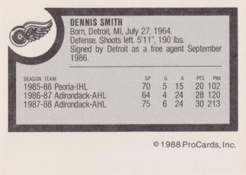 1988-89 ProCards Adirondack Red Wings (AHL) #NNO Dennis Smith Back