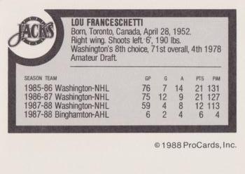 1988-89 ProCards Baltimore Skipjacks (AHL) #NNO Lou Franceschetti Back