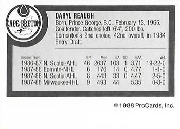 1988-89 ProCards Cape Breton Oilers (AHL) #NNO Daryl Reaugh Back