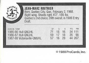 1988-89 ProCards Halifax Citadels (AHL) #NNO Jean-Marc Routhier Back