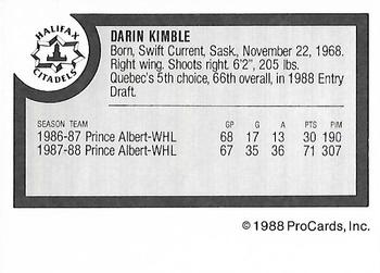 1988-89 ProCards Halifax Citadels (AHL) #NNO Darin Kimble Back