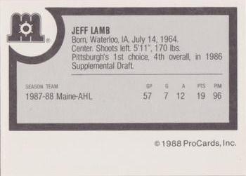 1988-89 ProCards Maine Mariners (AHL) #NNO Jeff Lamb Back