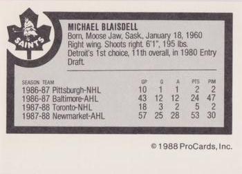 1988-89 ProCards Newmarket Saints (AHL) #NNO Mike Blaisdell Back