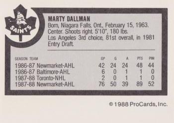 1988-89 ProCards Newmarket Saints (AHL) #NNO Marty Dallman Back