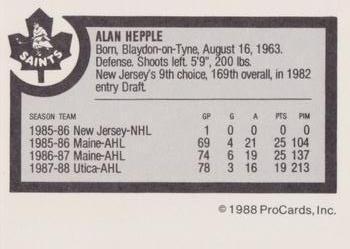 1988-89 ProCards Newmarket Saints (AHL) #NNO Alan Hepple Back