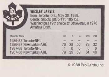 1988-89 ProCards Newmarket Saints (AHL) #NNO Wes Jarvis Back