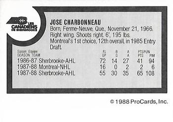 1988-89 ProCards Sherbrooke Canadiens (AHL) #NNO Jose Charbonneau Back
