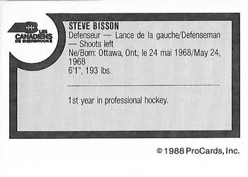 1988-89 ProCards Sherbrooke Canadiens (AHL) #NNO Steve Bisson Back