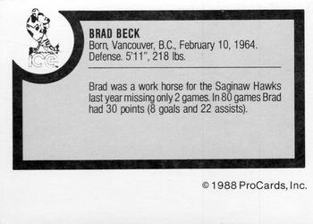 1988-89 ProCards Indianapolis Ice (IHL) #NNO Brad Beck Back