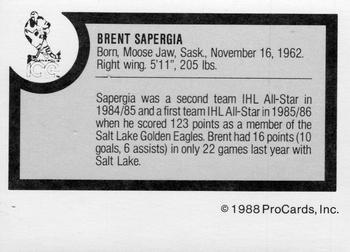 1988-89 ProCards Indianapolis Ice (IHL) #NNO Brent Sapergia Back