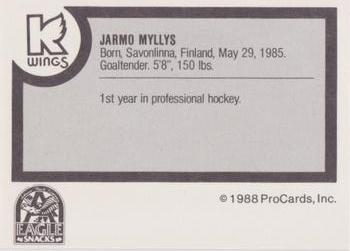 1988-89 ProCards Kalamazoo Wings (IHL) #NNO Jarmo Myllys Back
