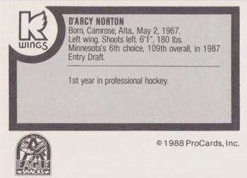 1988-89 ProCards Kalamazoo Wings (IHL) #NNO D'Arcy Norton Back