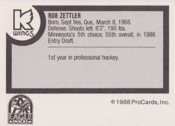 1988-89 ProCards Kalamazoo Wings (IHL) #NNO Rob Zettler Back