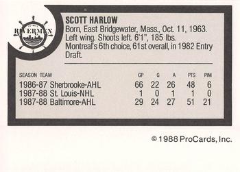 1988-89 ProCards Peoria Rivermen (IHL) #NNO Scott Harlow Back