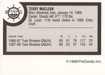 1988-89 ProCards Peoria Rivermen (IHL) #NNO Terry MacLean Back
