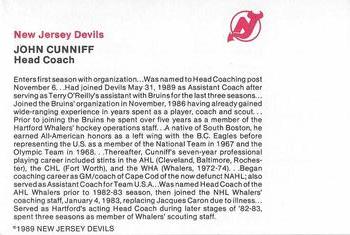 1989-90 New Jersey Devils #NNO John Cunniff Back