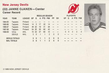 1989-90 New Jersey Devils #NNO Janne Ojanen Back