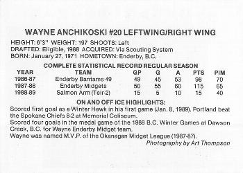 1989-90 Portland Winterhawks (WHL) #NNO Wayne Anchikoski Back