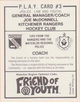 1990-91 Kitchener Rangers (OHL) Police #3 Joe McDonnell Back
