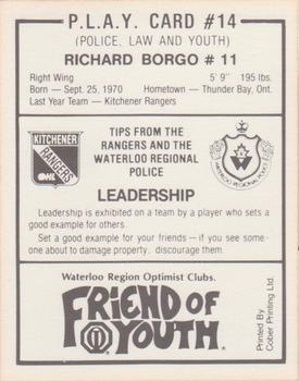 1990-91 Kitchener Rangers (OHL) Police #14 Richard Borgo Back