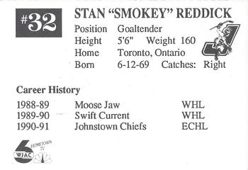 1991-92 Johnstown Chiefs (ECHL) #NNO Stan Reddick Back