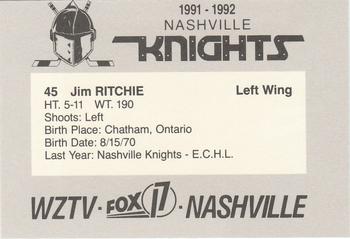 1991-92 WZTV FOX-17 Nashville Knights (ECHL) #NNO Jim Ritchie Back