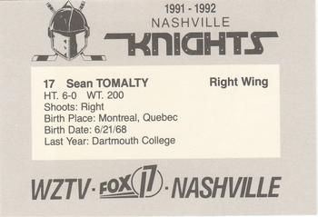 1991-92 WZTV FOX-17 Nashville Knights (ECHL) #NNO Sean Tomalty Back