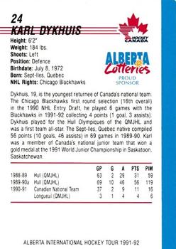 1991-92 Alberta Lotteries Canada's National Team #NNO Karl Dykhuis Back