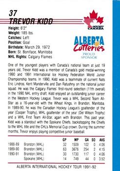 1991-92 Alberta Lotteries Canada's National Team #NNO Trevor Kidd Back