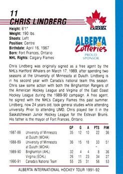 1991-92 Alberta Lotteries Canada's National Team #NNO Chris Lindberg Back