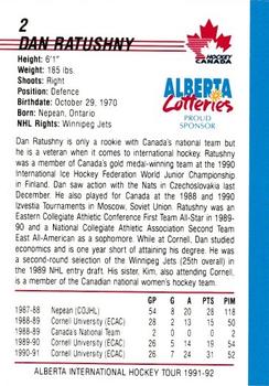 1991-92 Alberta Lotteries Canada's National Team #NNO Dan Ratushny Back
