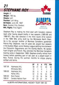 1991-92 Alberta Lotteries Canada's National Team #NNO Stephane Roy Back
