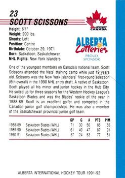 1991-92 Alberta Lotteries Canada's National Team #NNO Scott Scissons Back