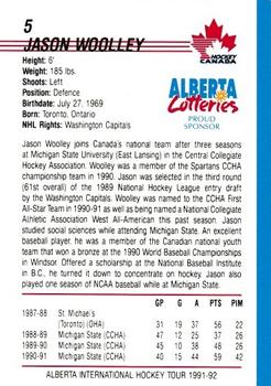 1991-92 Alberta Lotteries Canada's National Team #NNO Jason Woolley Back
