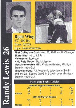 1991-92 Michigan Tech Huskies (NCAA) #NNO Randy Lewis Back