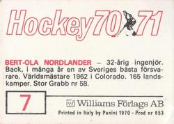 1970-71 Williams Hockey (Swedish) #7 Bert-Ola Nordlander Back