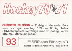 1970-71 Williams Hockey (Swedish) #93 Christer Nilsson Back