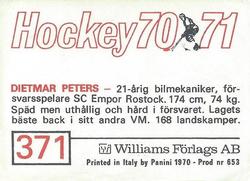 1970-71 Williams Hockey (Swedish) #371 Dietmar Peters Back
