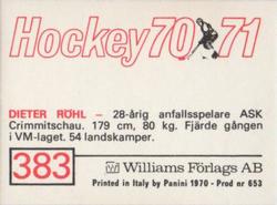 1970-71 Williams Hockey (Swedish) #383 Dieter Rohl Back