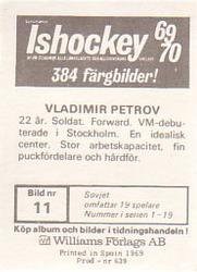 1969-70 Williams Ishockey (Swedish) #11 Vladimir Petrov Back