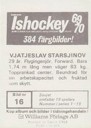 1969-70 Williams Ishockey (Swedish) #16 Vyacheslav Starshinov Back