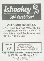 1969-70 Williams Ishockey (Swedish) #23 Vladimir Dzurilla Back