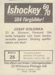 1969-70 Williams Ishockey (Swedish) #25 Jozef Golonka Back