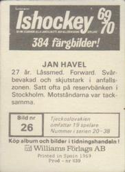 1969-70 Williams Ishockey (Swedish) #26 Jan Havel Back