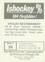 1969-70 Williams Ishockey (Swedish) #35 Vaclav Nedomansky Back